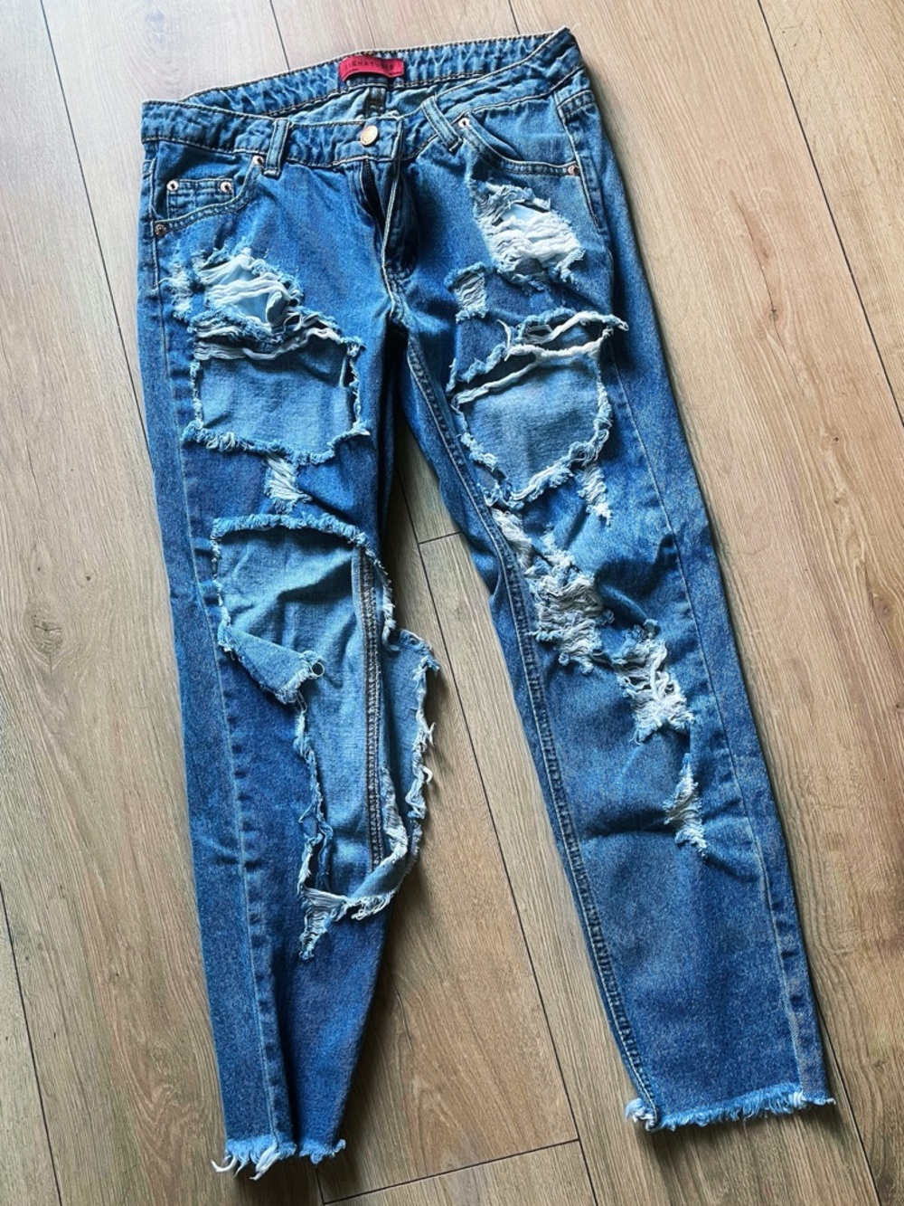 Signature8 Distressed Blue Straight Leg Jeans